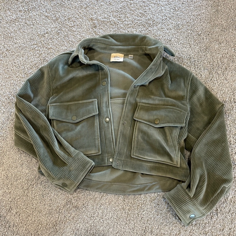 Elie Tahari Olive Corduroy Utility Jacket